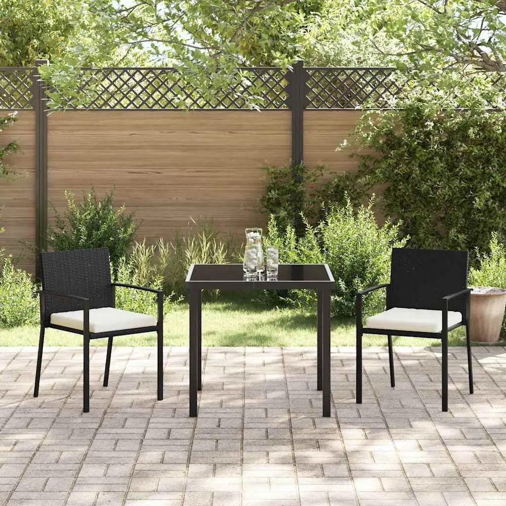 Garden Dining Set 3 Pieces Outdoor Use Black Steel Frame Poly Rattan