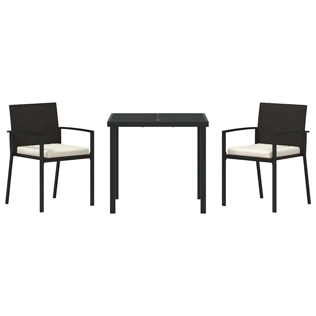 Garden Dining Set 3 Pieces Outdoor Use Black Steel Frame Poly Rattan