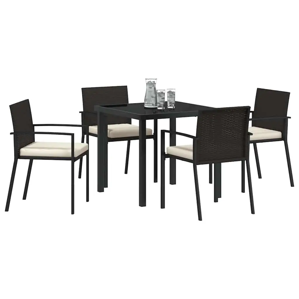 Garden Dining Set Outdoor Furniture 5 Piece Black Steel with Cushions