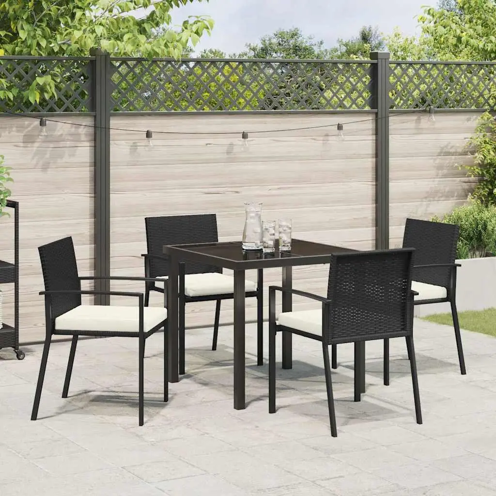 Garden Dining Set Outdoor Furniture 5 Piece Black Steel with Cushions