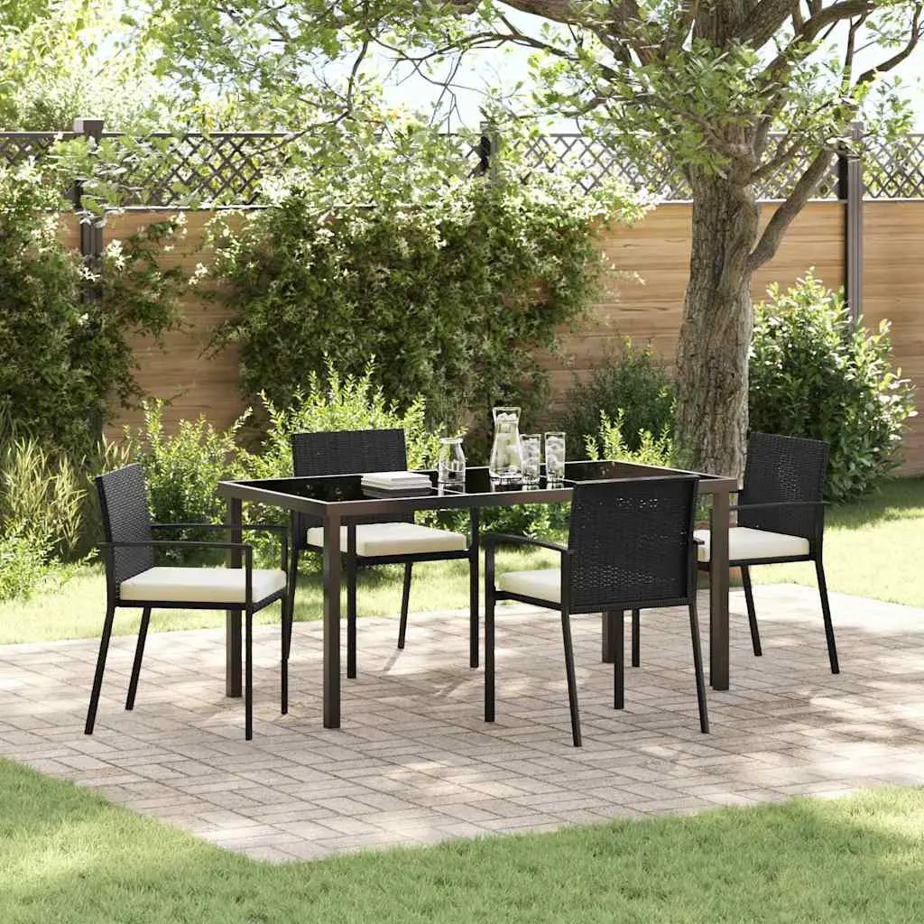 Garden Dining Set Outdoor Use 5 Piece Black Steel Frame Rattan Chairs Table