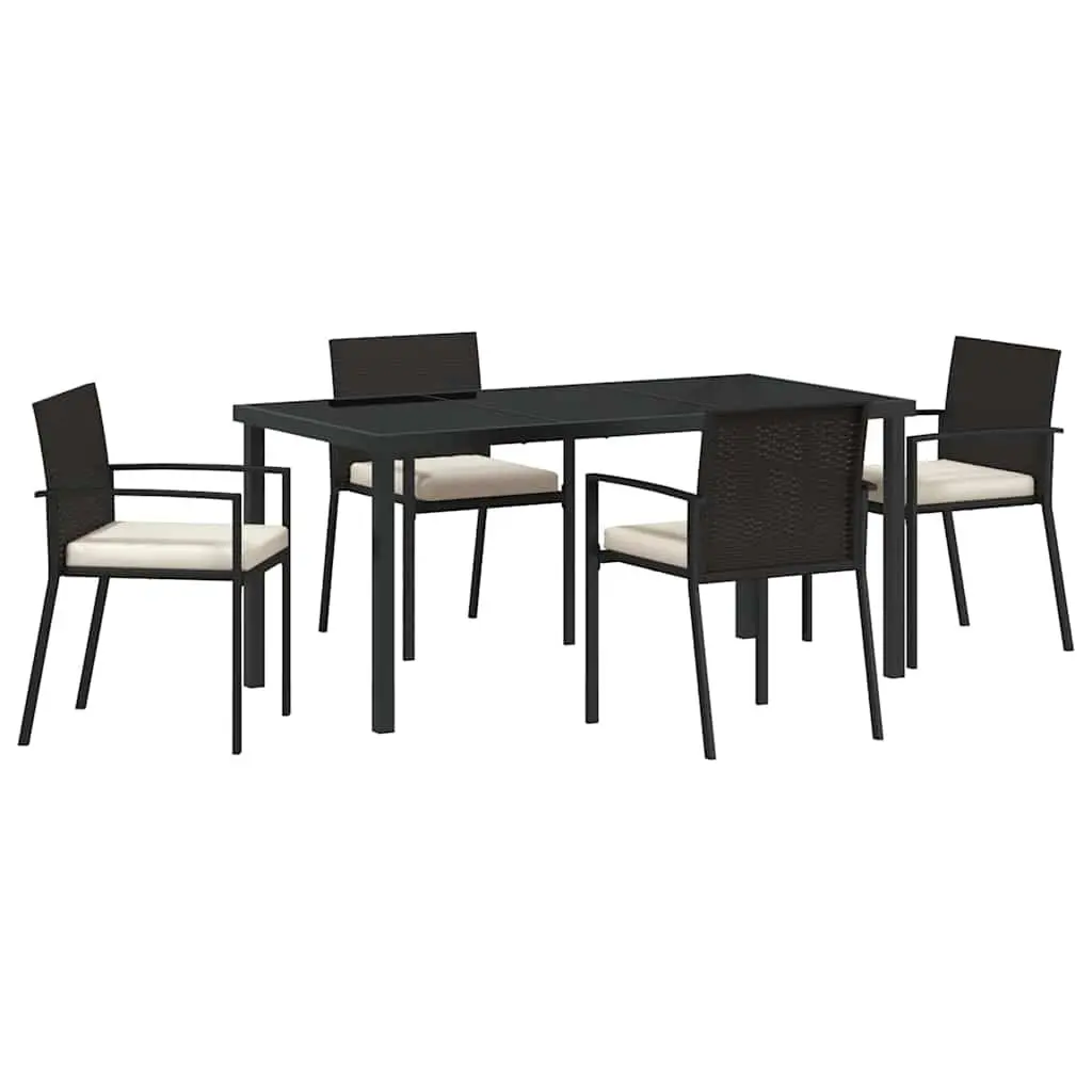 Garden Dining Set Outdoor Use 5 Piece Black Steel Frame Rattan Chairs Table