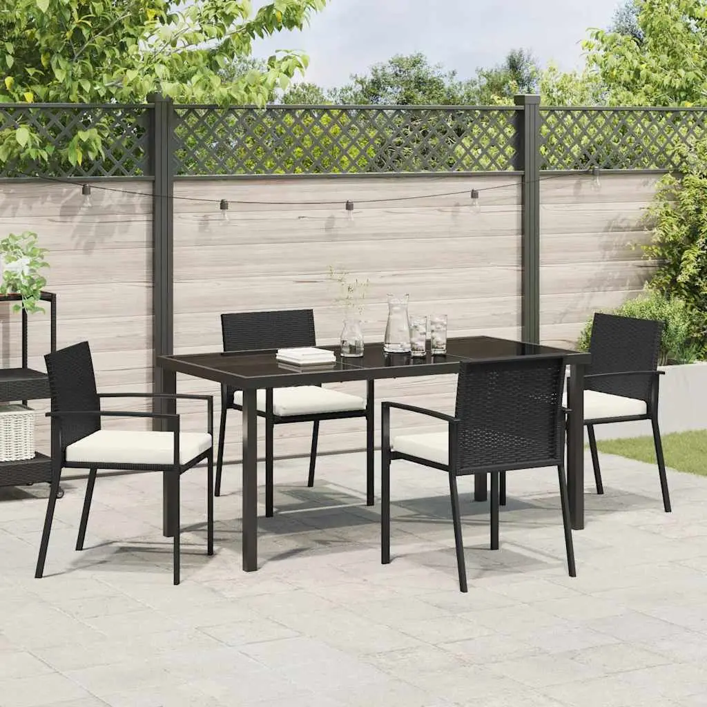 Garden Dining Set Outdoor Use 5 Piece Black Steel Frame Rattan Chairs Table