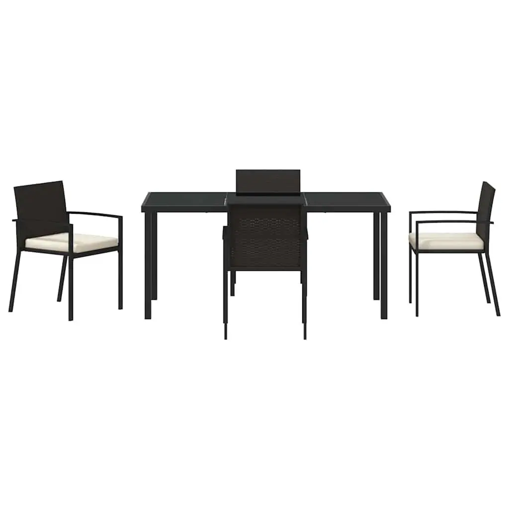 Garden Dining Set Outdoor Use 5 Piece Black Steel Frame Rattan Chairs Table