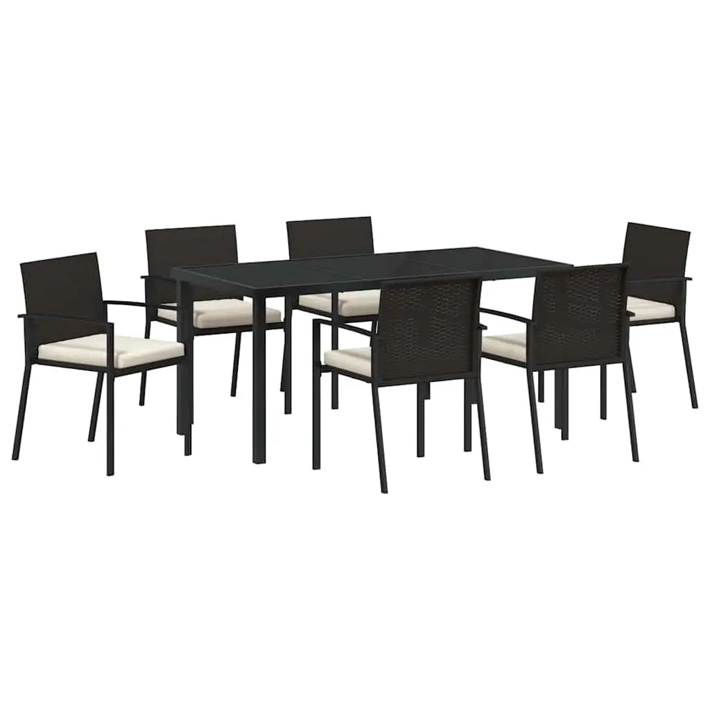 Garden Dining Set 7 Pieces Black Steel Outdoor Furniture Patio Table Chairs