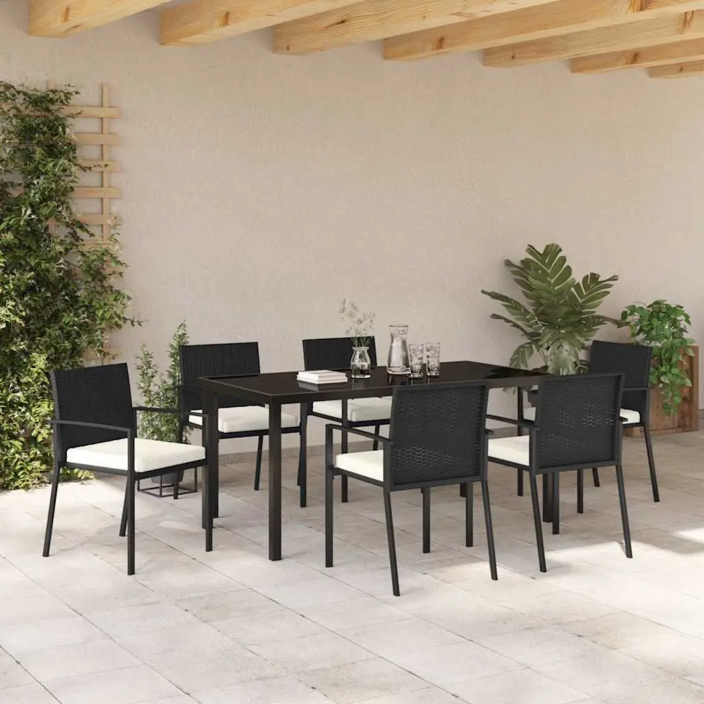Garden Dining Set 7 Pieces Black Steel Outdoor Furniture Patio Table Chairs