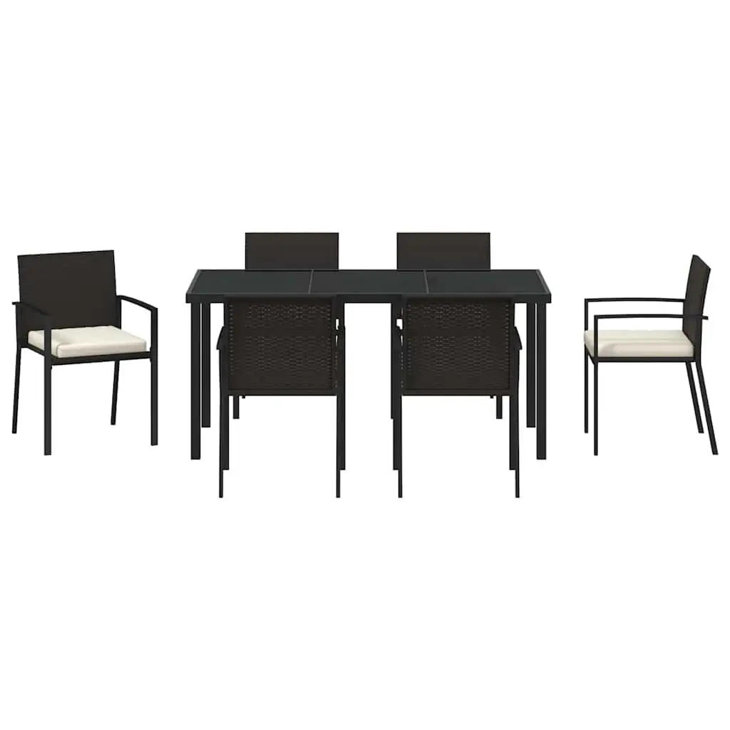 Garden Dining Set 7 Pieces Black Steel Outdoor Furniture Patio Table Chairs