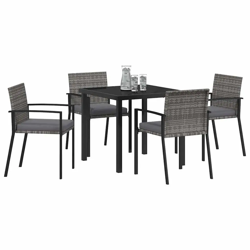Garden Dining Set 5 Pieces Outdoor Furniture Steel Frame Poly Rattan Chairs