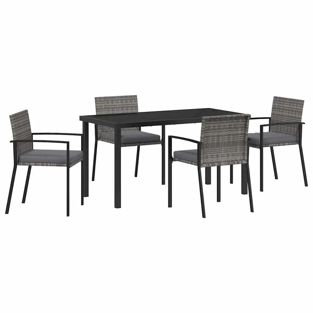 Garden Dining Set 5 Pieces Outdoor Furniture Steel Frame Poly Rattan Grey