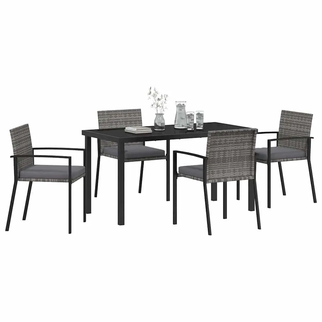 Garden Dining Set 5 Pieces Outdoor Furniture Steel Frame Poly Rattan Grey