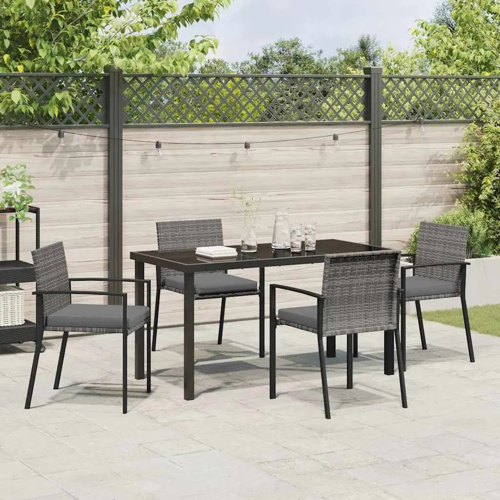 Garden Dining Set 5 Pieces Outdoor Furniture Steel Frame Poly Rattan Grey