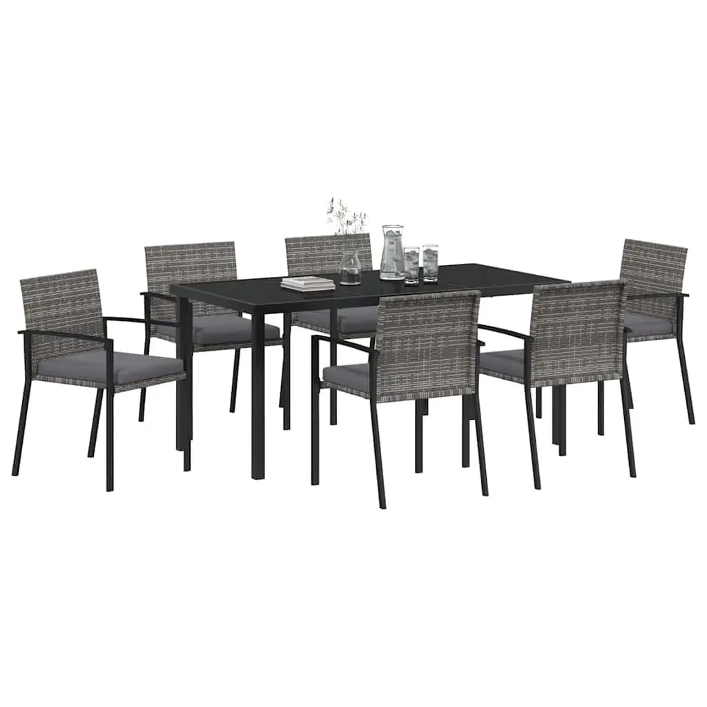 Garden Dining Set Outdoor Furniture 7 Pieces Steel Frame Poly Rattan Seats