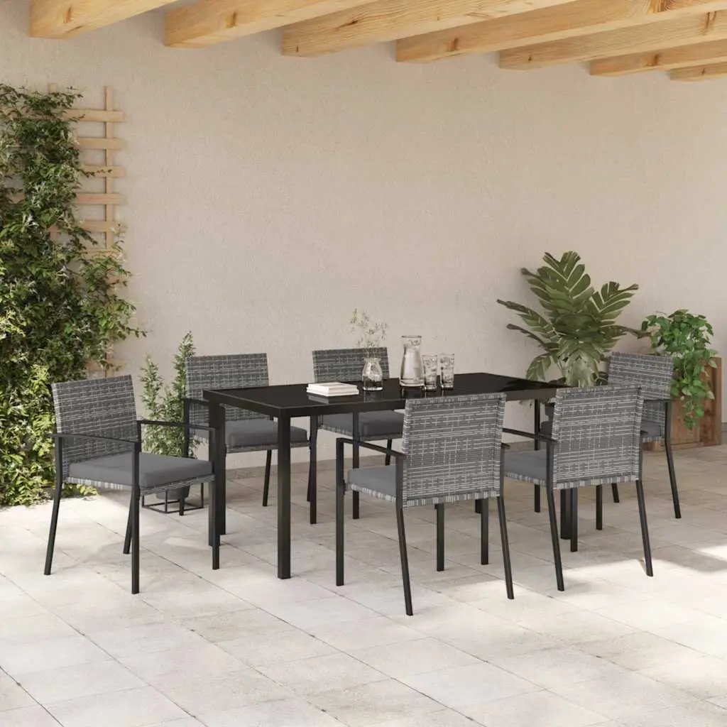 Garden Dining Set Outdoor Furniture 7 Pieces Steel Frame Poly Rattan Seats