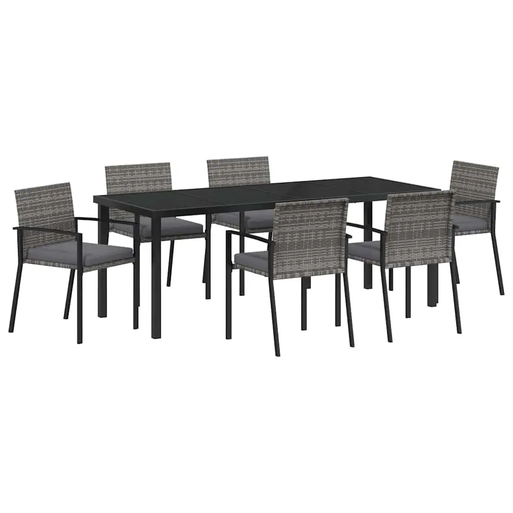 Garden Dining Set Outdoor Furniture 6 Pieces Grey Steel Frame Poly Rattan
