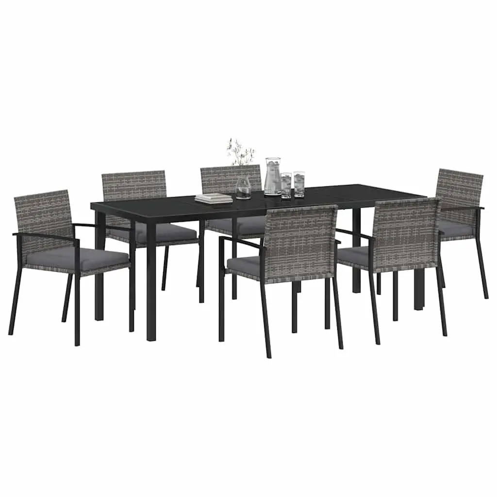 Garden Dining Set Outdoor Furniture 6 Pieces Grey Steel Frame Poly Rattan