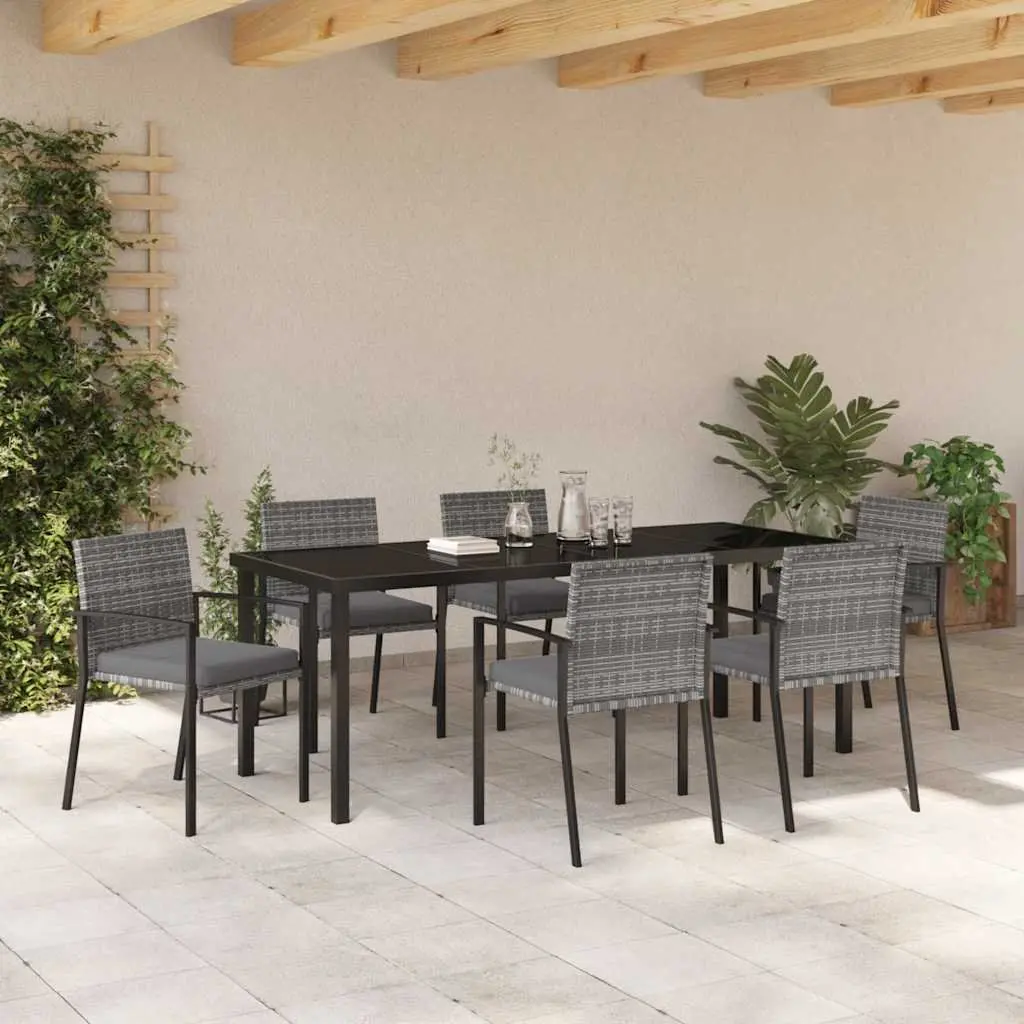 Garden Dining Set Outdoor Furniture 6 Pieces Grey Steel Frame Poly Rattan