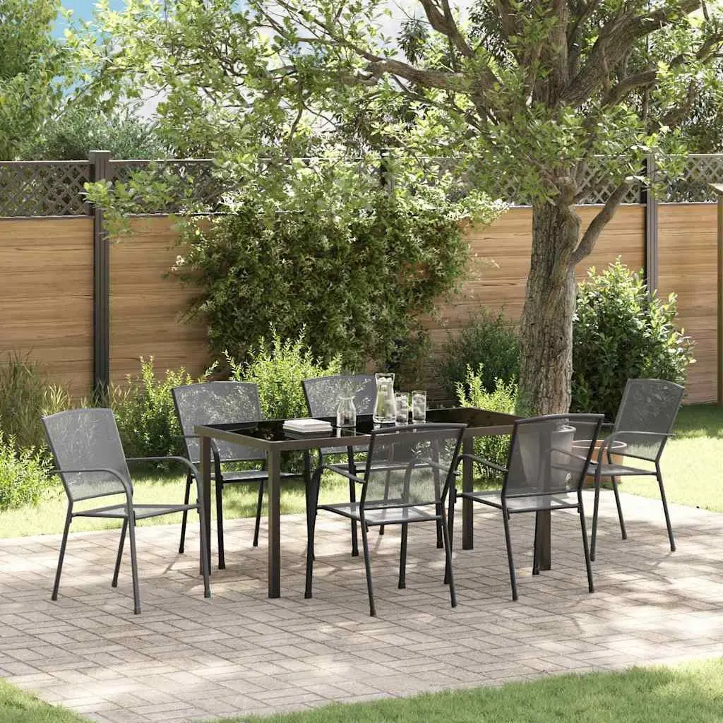 Garden Dining Set Outdoor Furniture 7 Piece Rectangular Table with Chairs Anthracite Steel