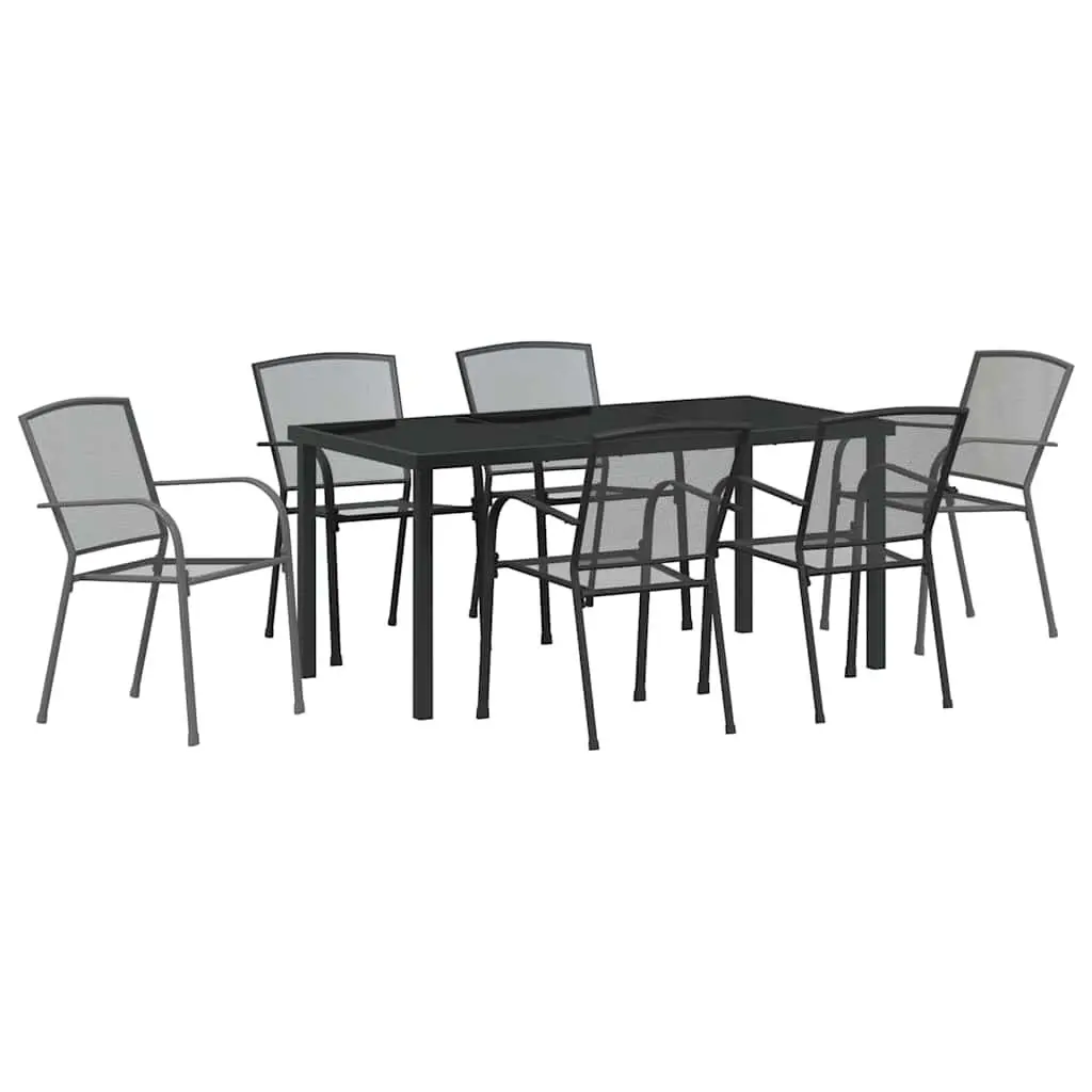 Garden Dining Set Outdoor Furniture 7 Piece Rectangular Table with Chairs Anthracite Steel
