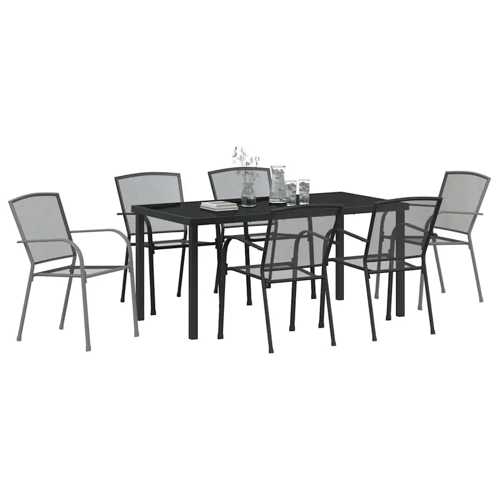Garden Dining Set Outdoor Furniture 7 Piece Rectangular Table with Chairs Anthracite Steel