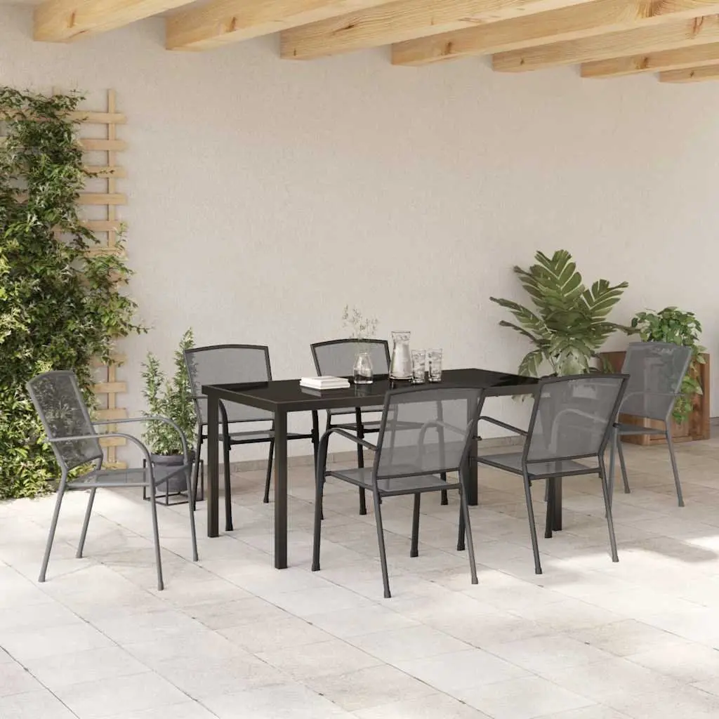 Garden Dining Set Outdoor Furniture 7 Piece Rectangular Table with Chairs Anthracite Steel