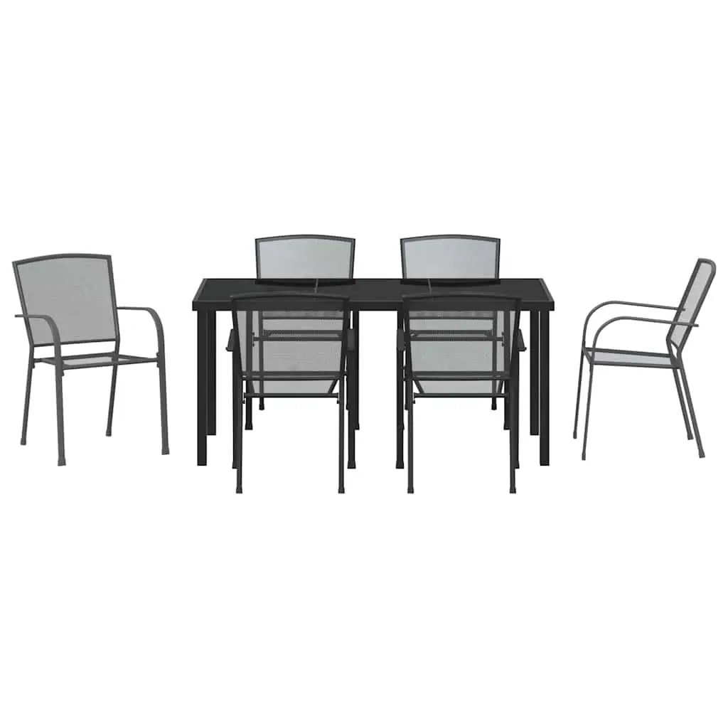 Garden Dining Set Outdoor Furniture 7 Piece Rectangular Table with Chairs Anthracite Steel