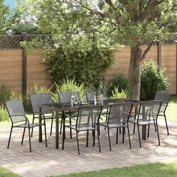 Outdoor Dining Set - 9 Pieces with Glass Top and Steel Frame