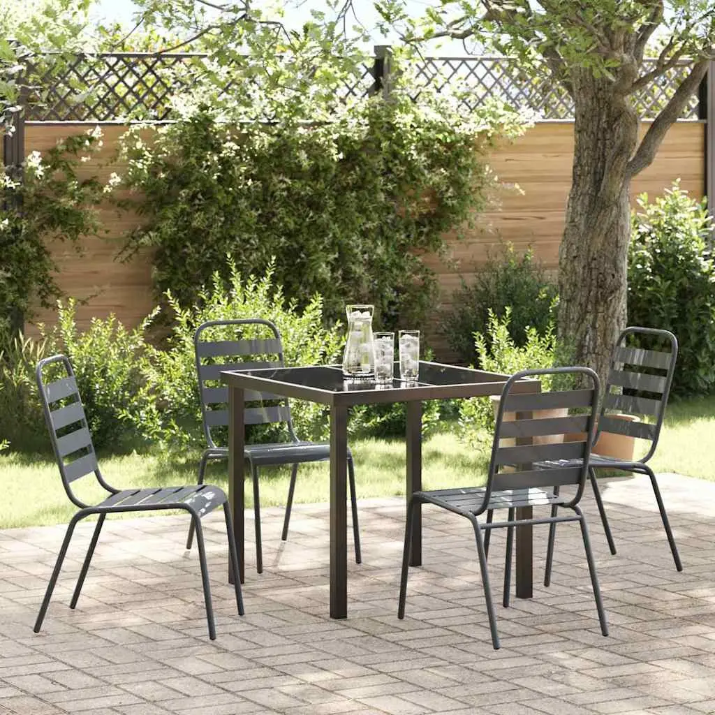 Garden Dining Set Outdoor Furniture 5 Piece Anthracite Steel Patio Table Chairs