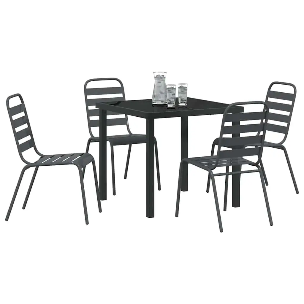 Garden Dining Set Outdoor Furniture 5 Piece Anthracite Steel Patio Table Chairs