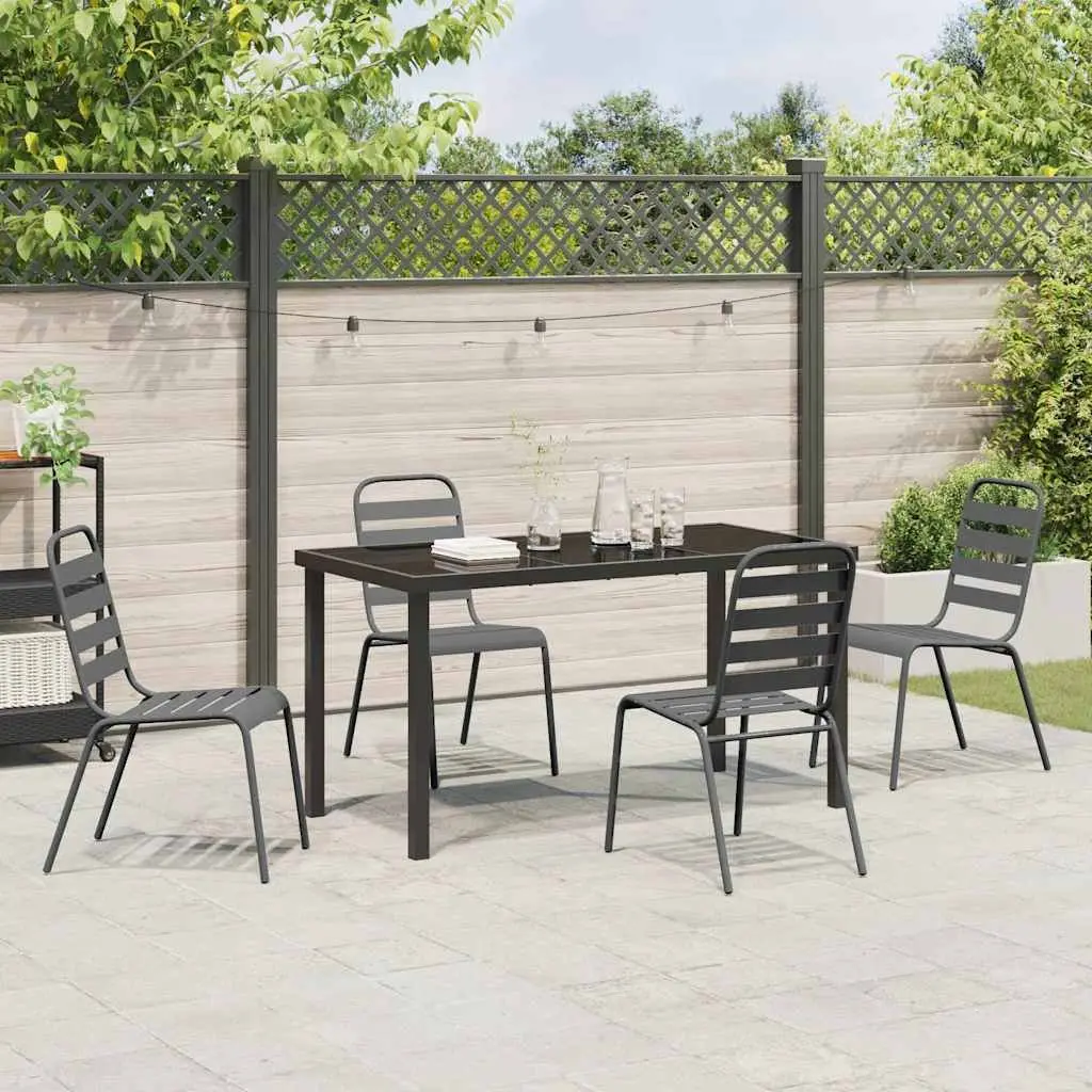 Garden Dining Set 5 Pieces Outdoor Furniture Steel Tempered Glass Table Chairs