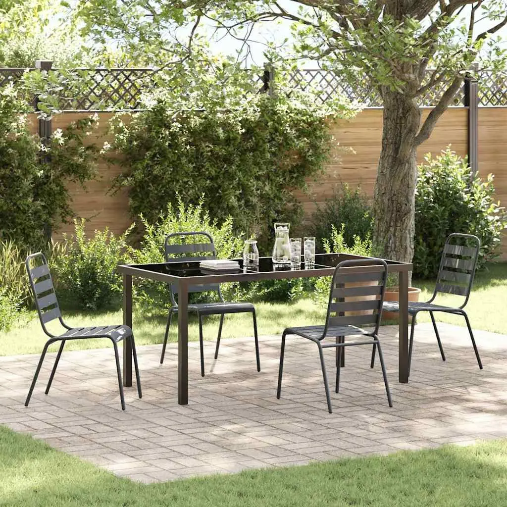 Garden Dining Set 5 Piece Outdoor Furniture Steel Frame Tempered Glass Table