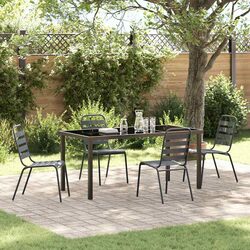 5 Piece Outdoor Dining Set: Steel and Glass Construction