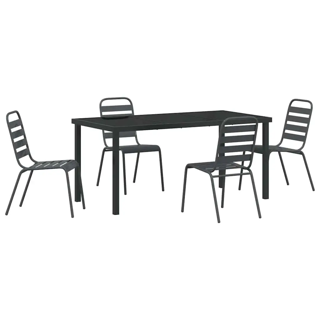 Garden Dining Set 5 Piece Outdoor Furniture Steel Frame Tempered Glass Table