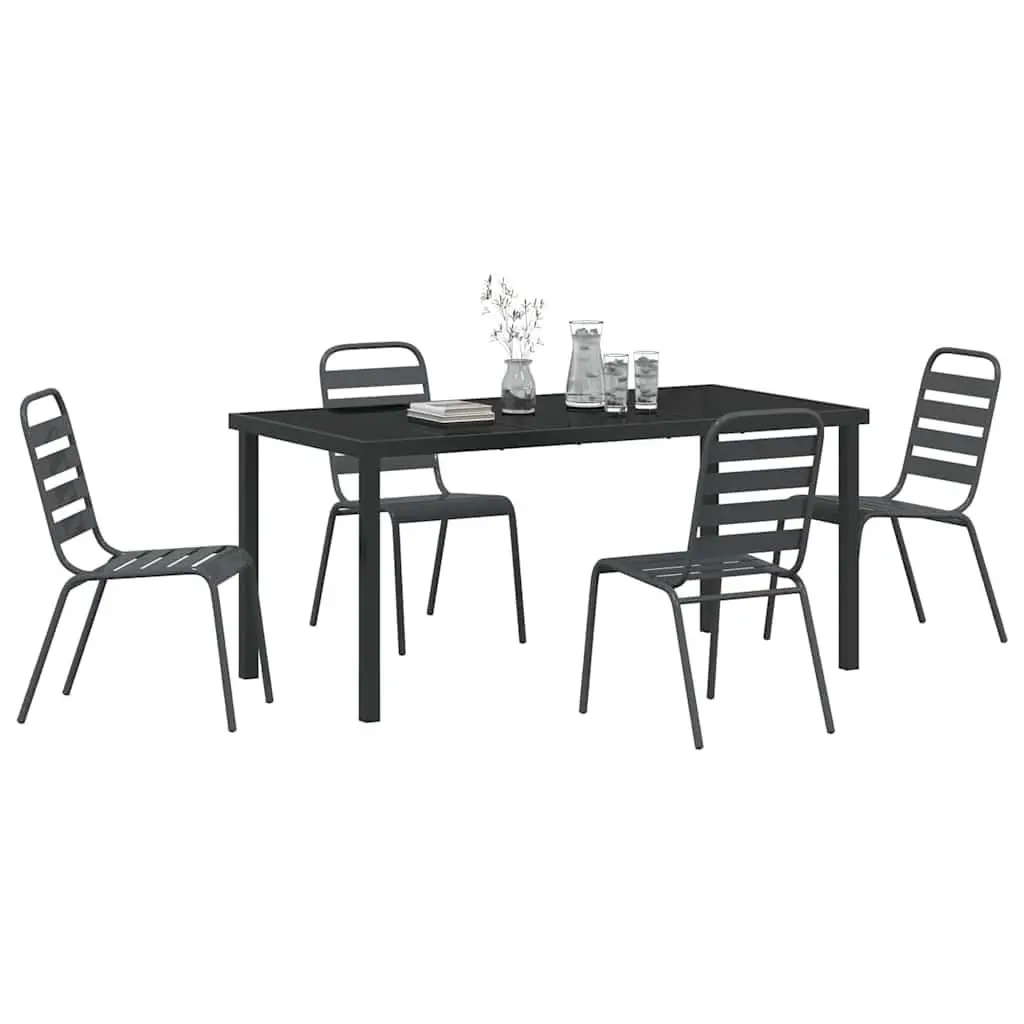 Garden Dining Set 5 Piece Outdoor Furniture Steel Frame Tempered Glass Table