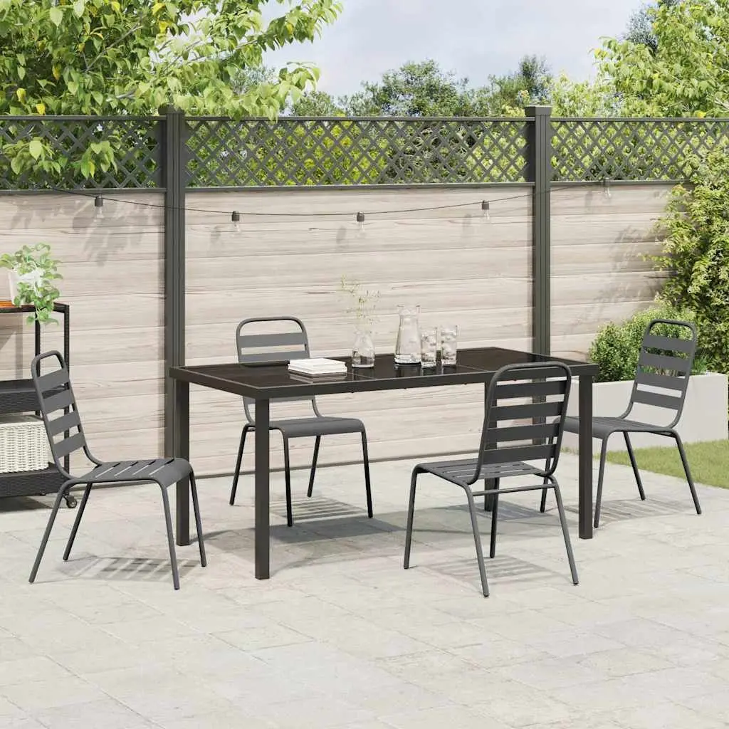 Garden Dining Set 5 Piece Outdoor Furniture Steel Frame Tempered Glass Table