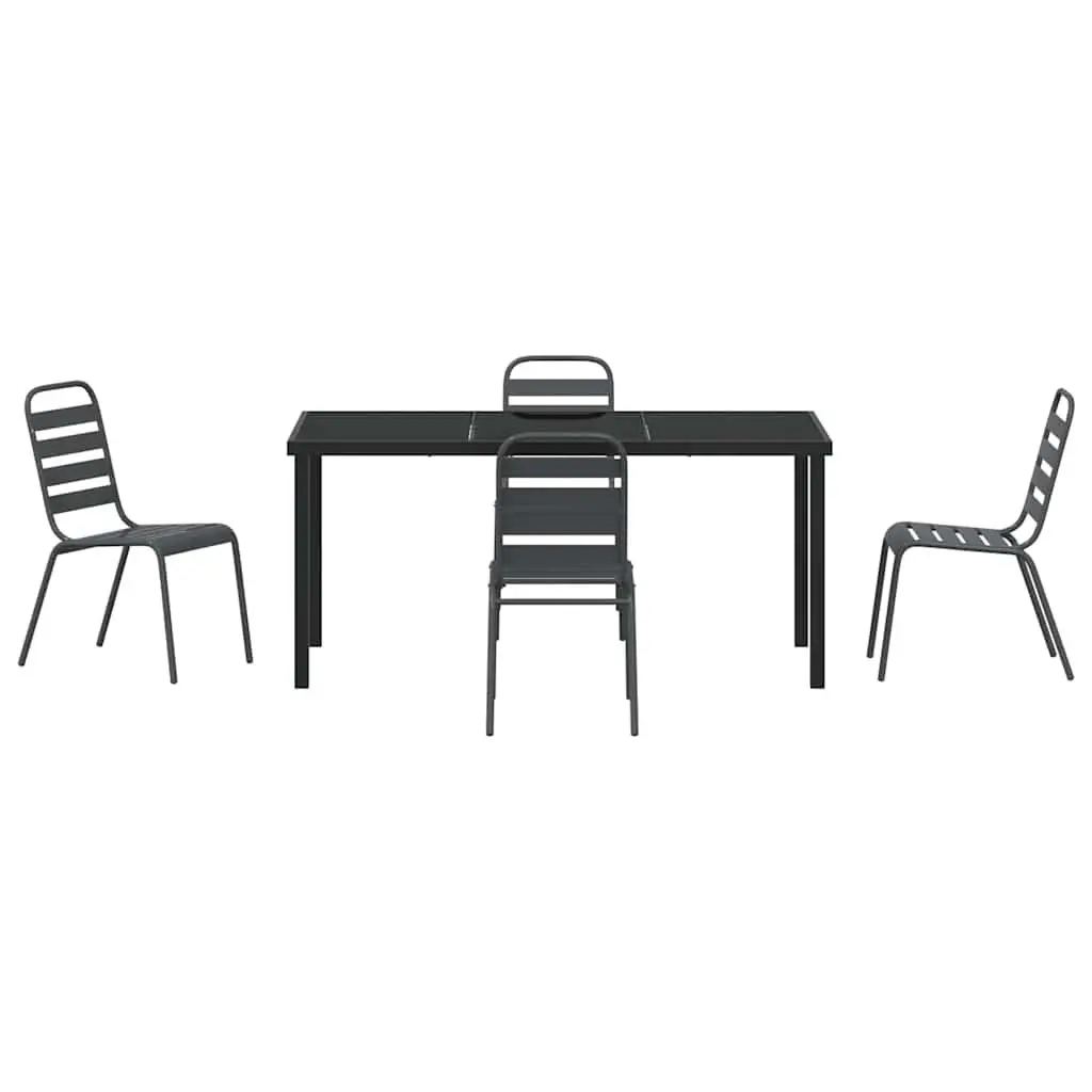 Garden Dining Set 5 Piece Outdoor Furniture Steel Frame Tempered Glass Table