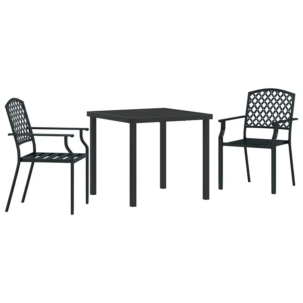 Garden Dining Set 3 Piece Outdoor Patio Furniture Tempered Glass Steel