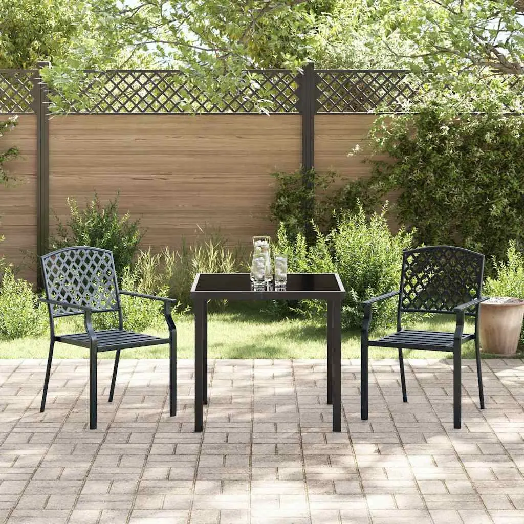 Garden Dining Set 3 Piece Outdoor Patio Furniture Tempered Glass Steel