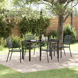 Garden Dining Set: 5 Pieces, Anthracite Steel, Glass Table