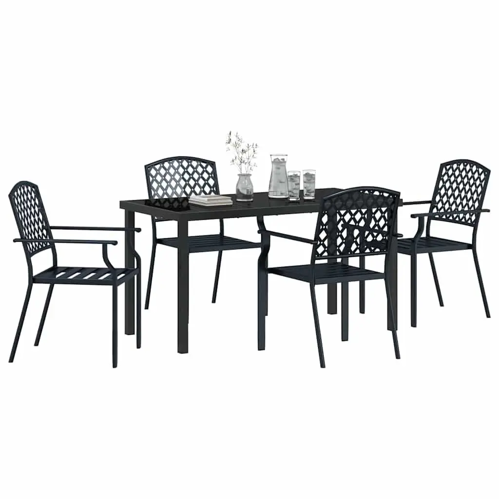 Garden Dining Set 5 Piece Outdoor Furniture Tempered Glass Anthracite Steel