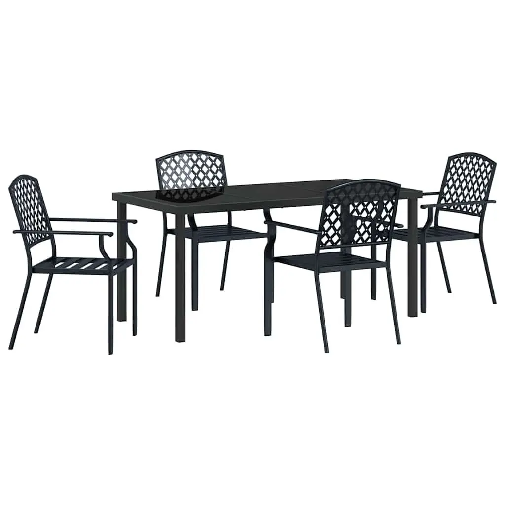 Garden Dining Set 5 Pieces Outdoor Furniture Anthracite Steel Frame Tempered