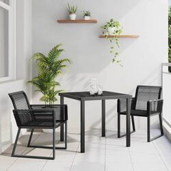 3-Piece Outdoor Dining Set - Black Steel Frame & Rattan Seats