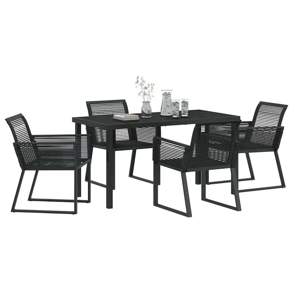 Outdoor Dining Set 5 Piece Black Poly Rattan Steel Frame for Patio Garden