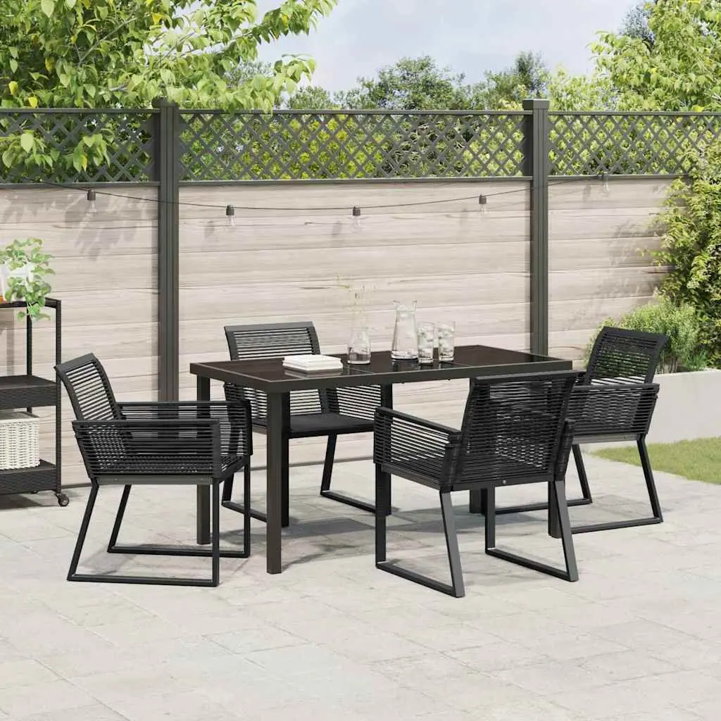 Outdoor Dining Set 5 Piece Black Poly Rattan Steel Frame for Patio Garden