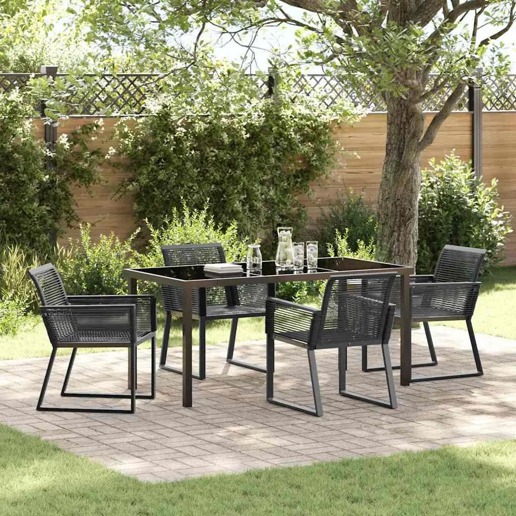Garden Dining Set 5 Piece Black Outdoor Furniture Rectangular Patio Table Chairs