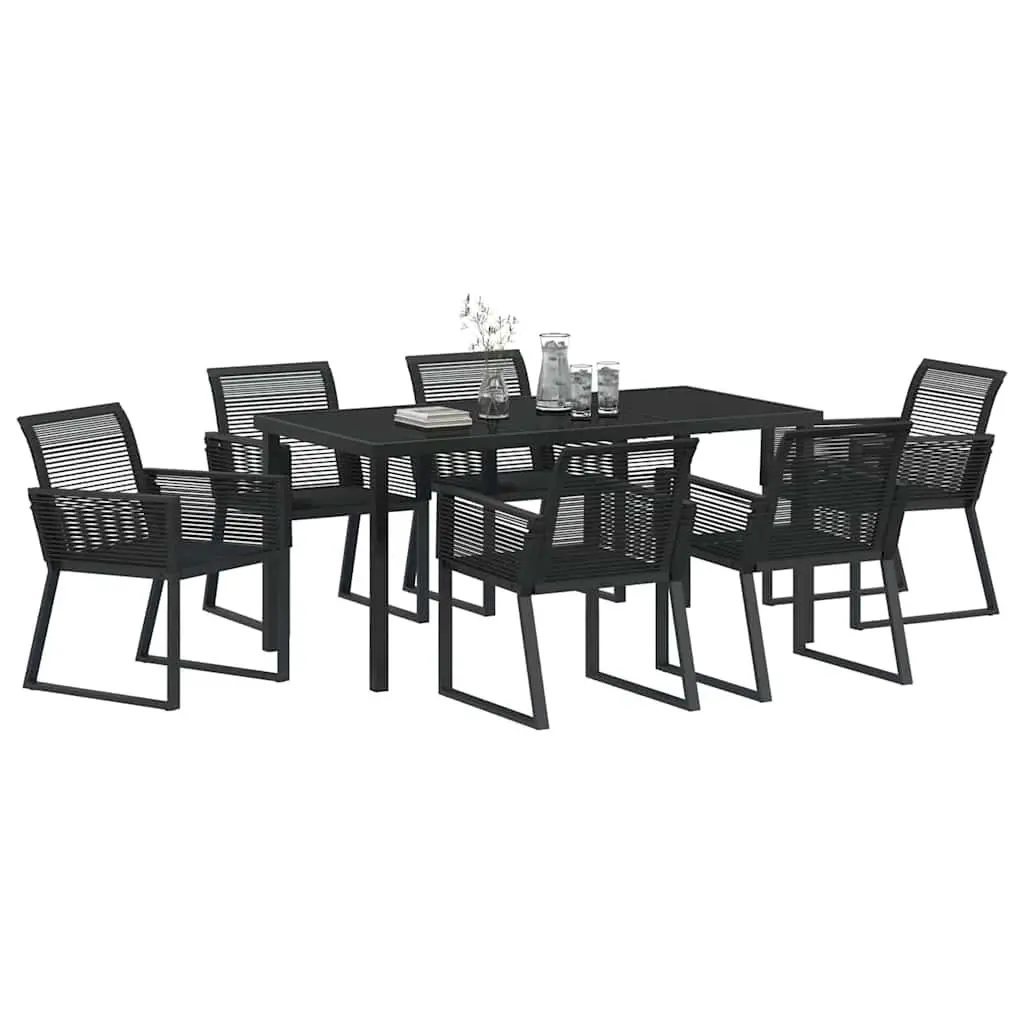Garden Dining Set 7 Pieces Outdoor Furniture Black Steel Patio Rectangular Table