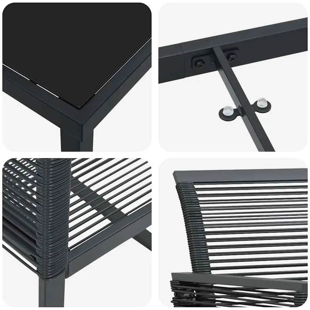 Garden Dining Set 7 Pieces Outdoor Furniture Black Steel Patio Rectangular Table