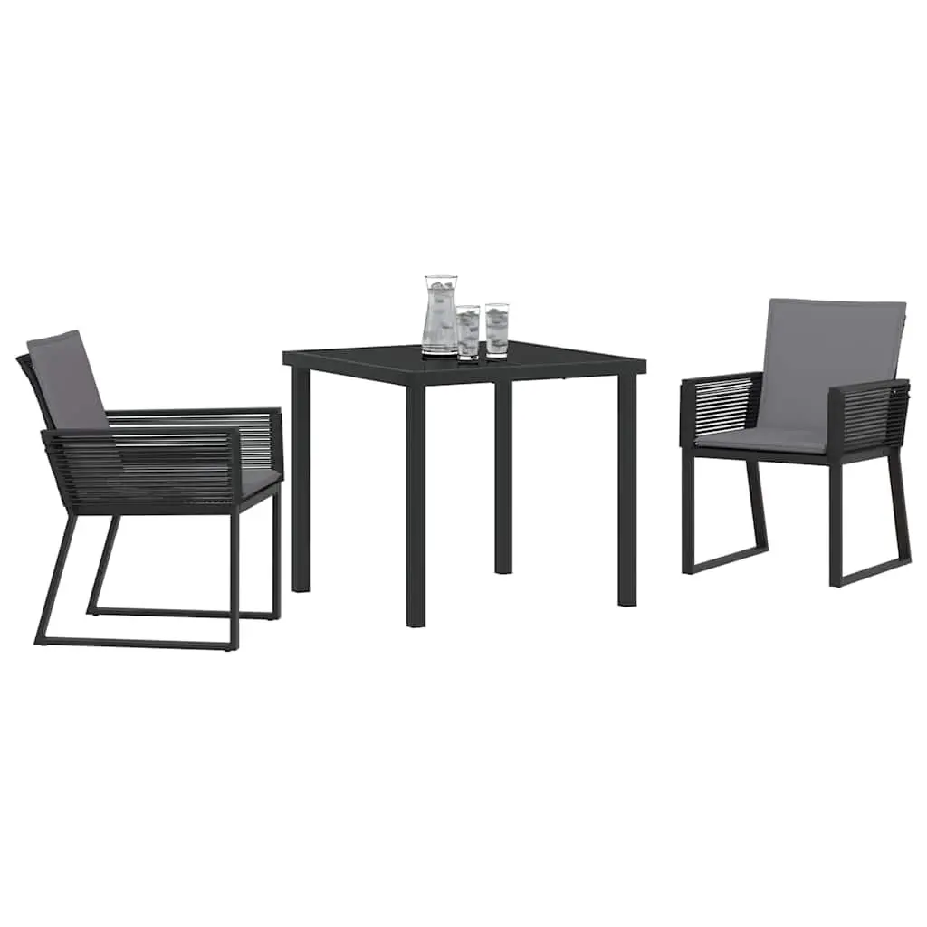 Garden Dining Set 3 Piece Black Outdoor Use Rattan Glass Table Chairs