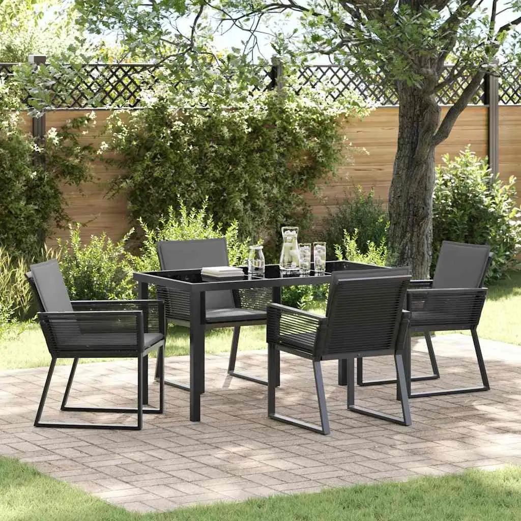 Garden Dining Set 5 Pieces Outdoor Furniture Black Steel Frame Patio Table