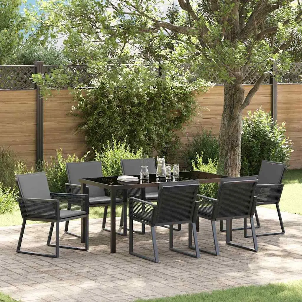 Garden Dining Set 7 Piece Outdoor Furniture Black Steel Frame Rattan Chairs