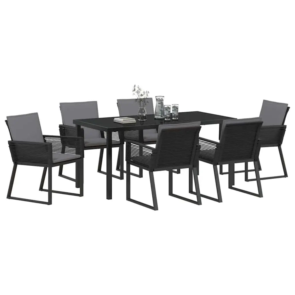 Garden Dining Set 7 Piece Outdoor Furniture Black Steel Frame Rattan Chairs